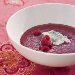 Cold beetroot and raspberry soup with tzatziki