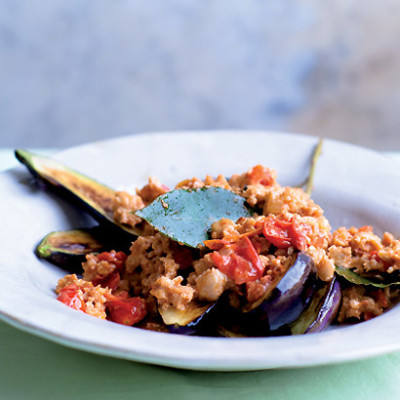 Creamy rosemary and chicken ragu with grilled baby brinjal