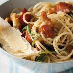 Crisp  bacon and parmesan spaghetti