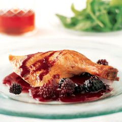 Crispy roast duck with port and fresh blackberry sauce