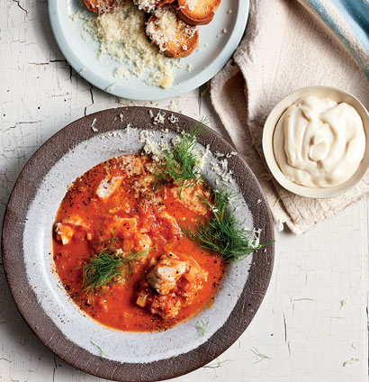 Fish soup, croutons, cheese and garlic mayo recipe | TASTE