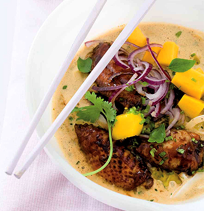 Coconut chicken wing curry with mango and noodles | Recipe