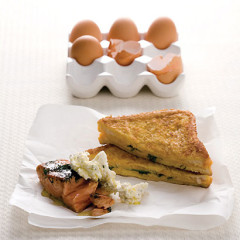 French-toast sandwiches with seared salmon and boursin