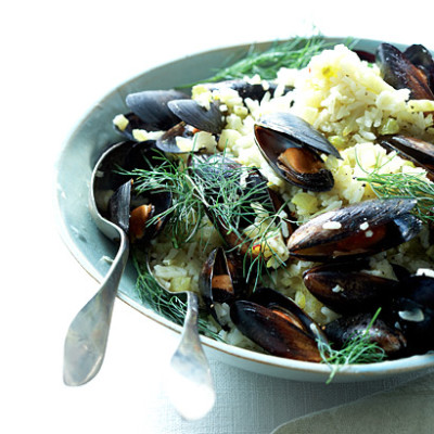 Garlic, mussel and fennel rice