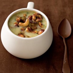 Gingered sweet-potato soup with soy cashews