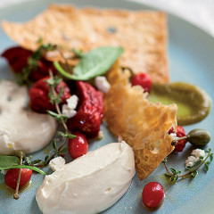 Goats-cheese mousse with semi-dried and pickled tomatoes