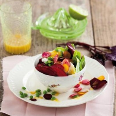 Golden, magenta and candied micro-beet salad