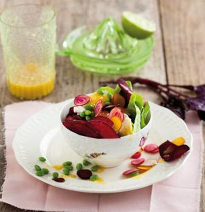 Golden, magenta & candied micro beef salad recipe | TASTE
