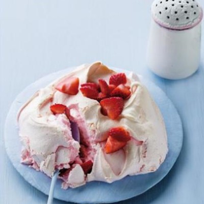 Gooey pink meringue topped with sweet strawberry