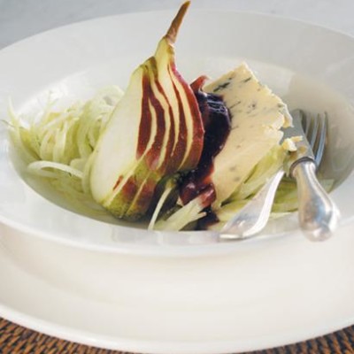 Gorgonzola, pear and fennel salad with fig, star anise and muscadel coulis
