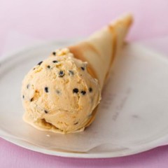 Granadilla ice cream in handmade tuile cones
