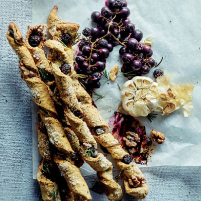 Grape, walnut and rosemary breadsticks