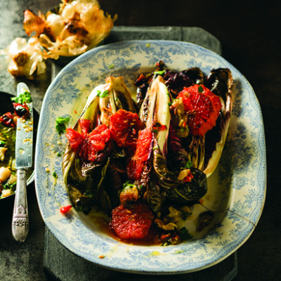 Grapefruit and grilled radicchio salad with garlic-and-chilli dressing