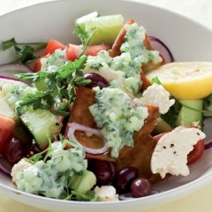 Greek summer salad with toasted pittas