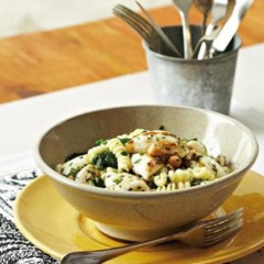 Griddled calamari with chickpeas and spinach pasta