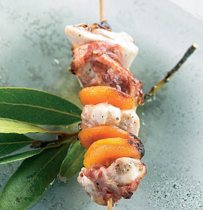 Grilled chicken, pancetta and dried apricot skewer ...