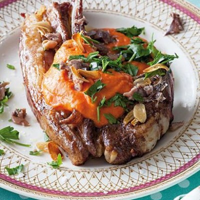 Grilled lamb chops with anchovy-and-tomato sauce