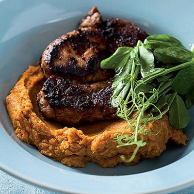 Grilled pork fillet with sweet maple carrot puree