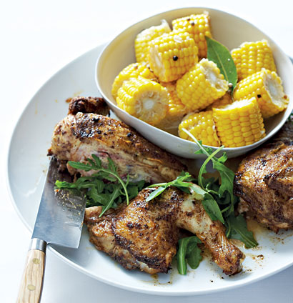 Grilled spiced flat roast chicken with marinated corn | Woolworths TASTE