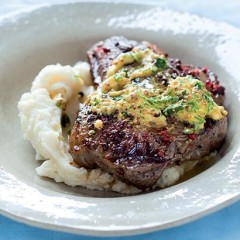 Grilled steak with mustard-and-herb butter