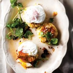 Haddock fish cakes with poached eggs