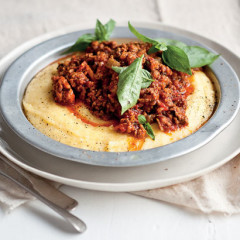 Herbed tomato mince with cheesy polenta