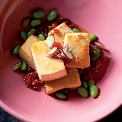 Honey-and-ginger grilled tofu with crushed chilli