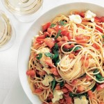 Pasta with cold tomato, anchovy and basil sauce