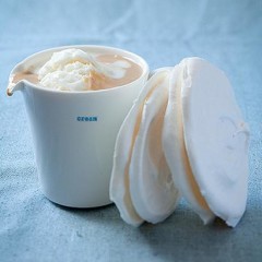 Iced coffee affogato with meringue discs
