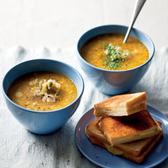 Leek-and-onion soup with grilled cheese sandwiches