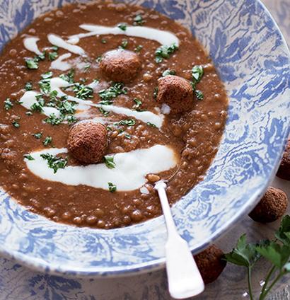 Lentil, tomato and falafel soup | Woolworths TASTE