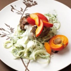 Low-fat ostrich burger with fennel tzatziki and apricot