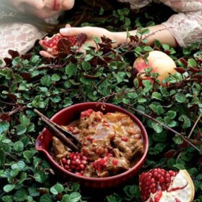 Madras curry with coconut milk and pomegranate