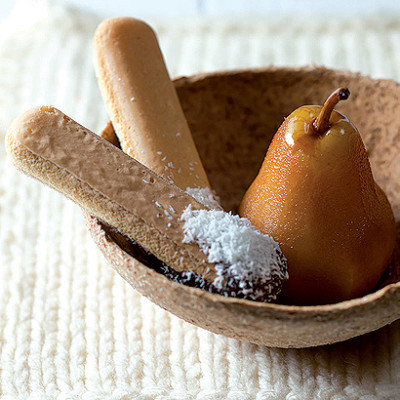Marsala-poached pears with chocolate dippers