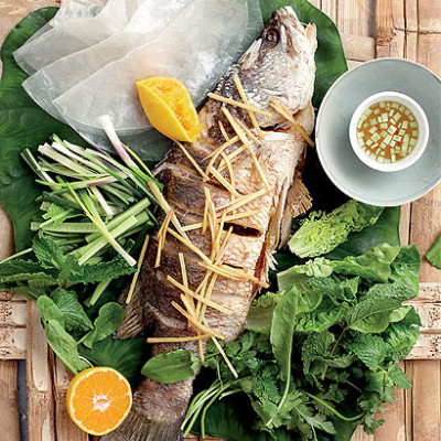 Mekong-style fish platter with whole fried fish