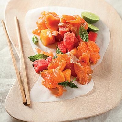 Melon and smoked trout salad