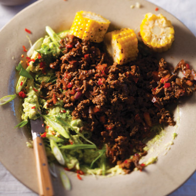 Mexican-style mince with grilled corn