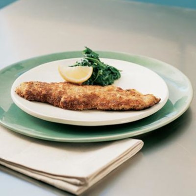 Milanese-style crumbed veal with pan-fried spinach