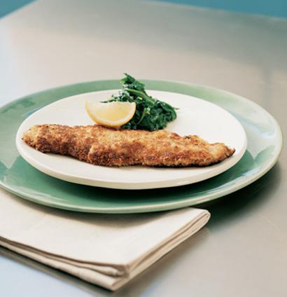 Milanese crumbed veal & pan-fried spinach recipe | TASTE
