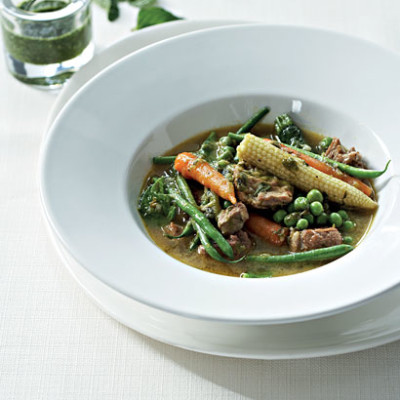 Minted spring lamb and vegetable braise