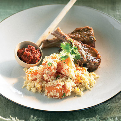 Moroccan rubbed lamb chops with pumpkin couscous