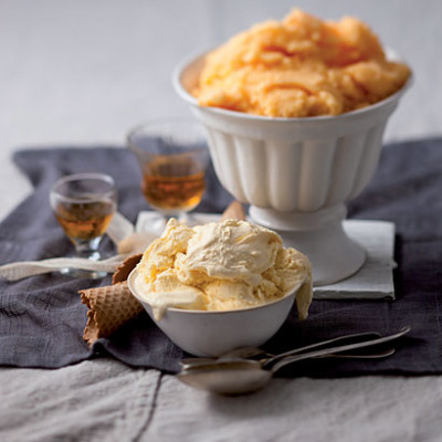 Orange sorbet and easy French vanilla ice cream