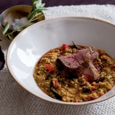 Oven-roasted spiced fillet with fragrant dhal
