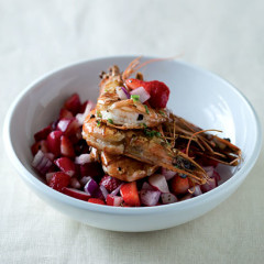Pan-fried prawns with a sweet summer slaw
