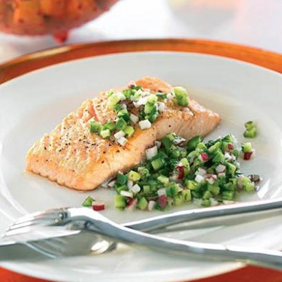 Pan-fried salmon steaks with cucumber-and-dill salsa | Woolworths TASTE