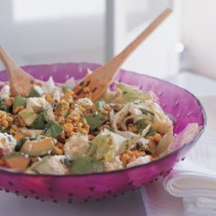 Pan-grilled-corn salad with avocado and feta