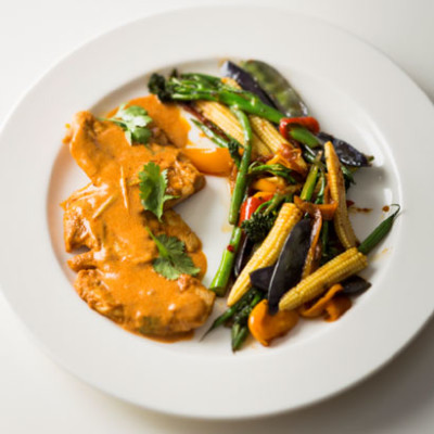 Panang curry chicken with stirfried vegetables