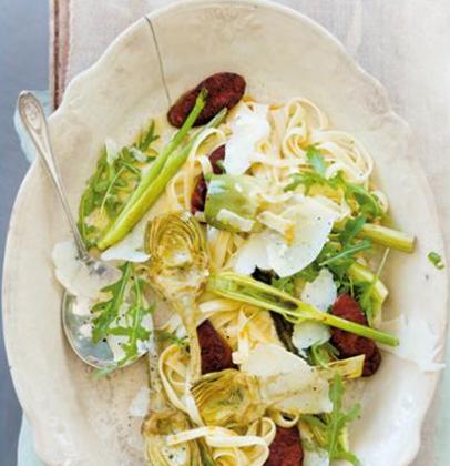 Panfried Artichokes and Chorizo Tagliatelle Recipe | TASTE