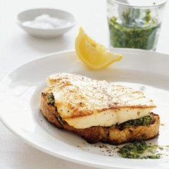 Pangrilled butterfish with salsa verde and bruschetta