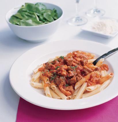 Pasta with stir-fried lamb and tomato | Woolworths TASTE